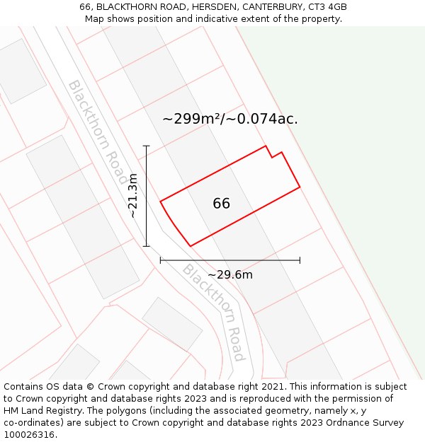 66, BLACKTHORN ROAD, HERSDEN, CANTERBURY, CT3 4GB: Plot and title map