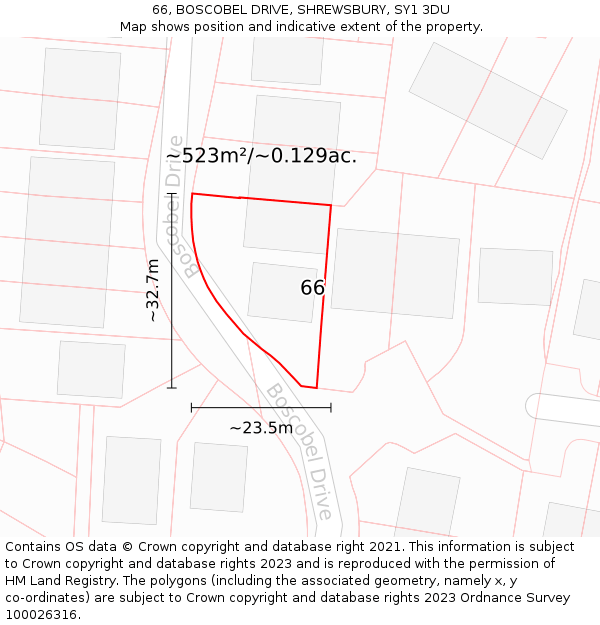 66, BOSCOBEL DRIVE, SHREWSBURY, SY1 3DU: Plot and title map
