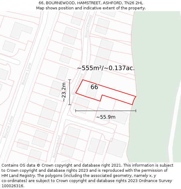66, BOURNEWOOD, HAMSTREET, ASHFORD, TN26 2HL: Plot and title map