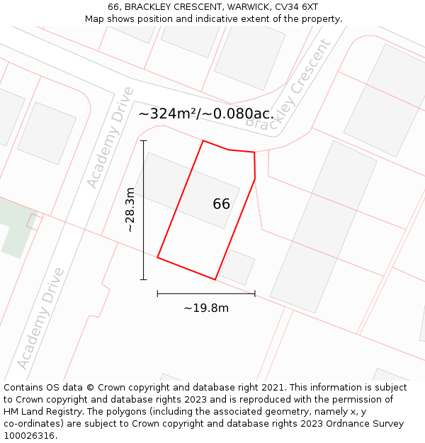66, BRACKLEY CRESCENT, WARWICK, CV34 6XT: Plot and title map