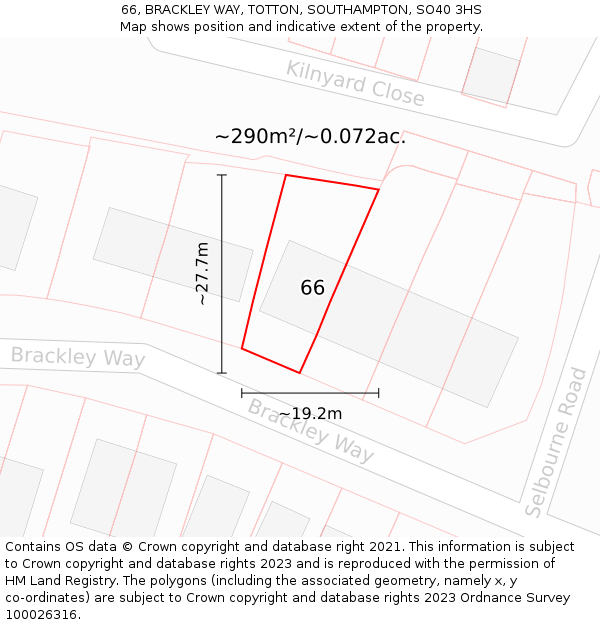 66, BRACKLEY WAY, TOTTON, SOUTHAMPTON, SO40 3HS: Plot and title map