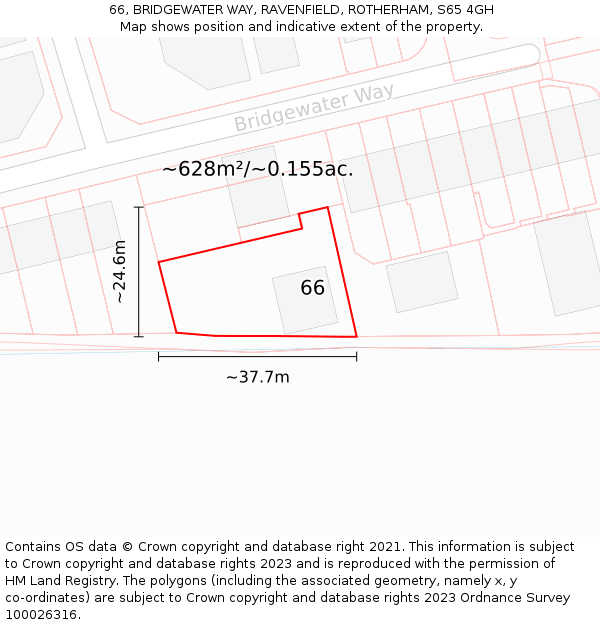 66, BRIDGEWATER WAY, RAVENFIELD, ROTHERHAM, S65 4GH: Plot and title map