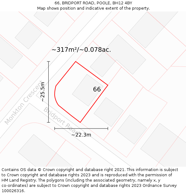 66, BRIDPORT ROAD, POOLE, BH12 4BY: Plot and title map