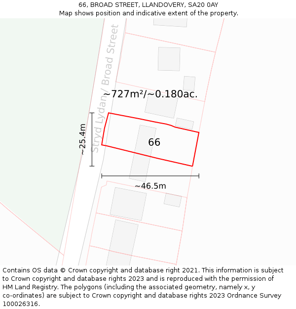 66, BROAD STREET, LLANDOVERY, SA20 0AY: Plot and title map