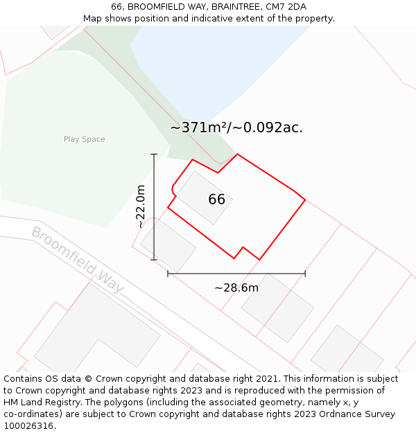 66, BROOMFIELD WAY, BRAINTREE, CM7 2DA: Plot and title map