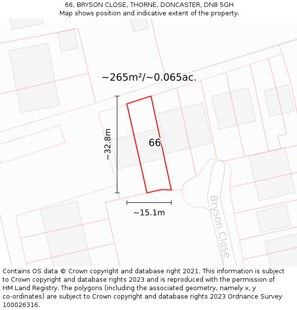66, BRYSON CLOSE, THORNE, DONCASTER, DN8 5GH: Plot and title map