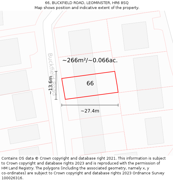 66, BUCKFIELD ROAD, LEOMINSTER, HR6 8SQ: Plot and title map