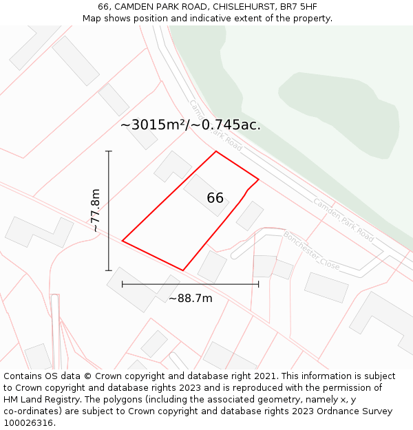 66, CAMDEN PARK ROAD, CHISLEHURST, BR7 5HF: Plot and title map