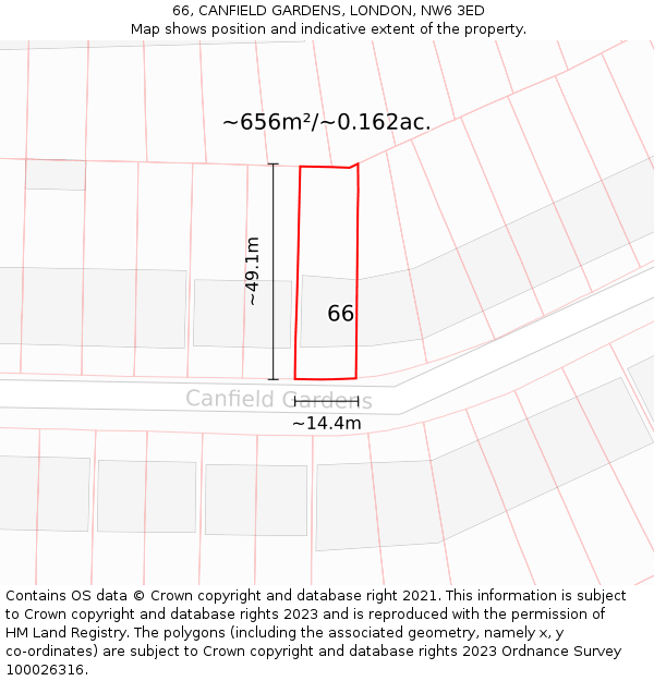 66, CANFIELD GARDENS, LONDON, NW6 3ED: Plot and title map