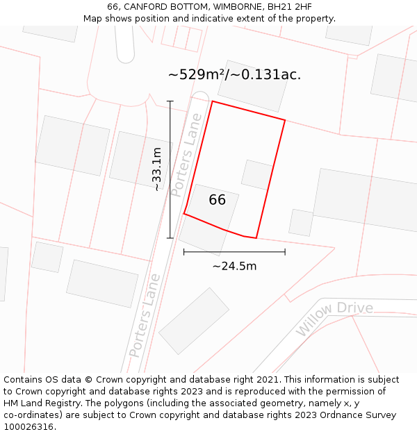 66, CANFORD BOTTOM, WIMBORNE, BH21 2HF: Plot and title map