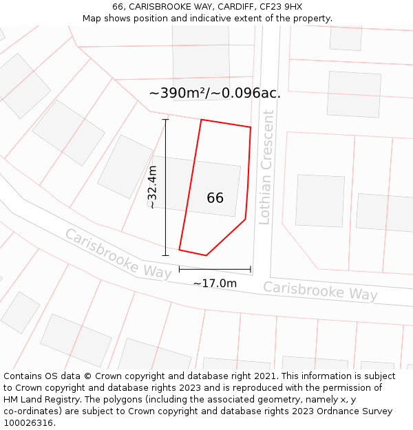 66, CARISBROOKE WAY, CARDIFF, CF23 9HX: Plot and title map