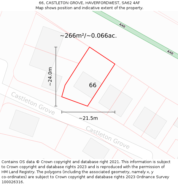 66, CASTLETON GROVE, HAVERFORDWEST, SA62 4AF: Plot and title map