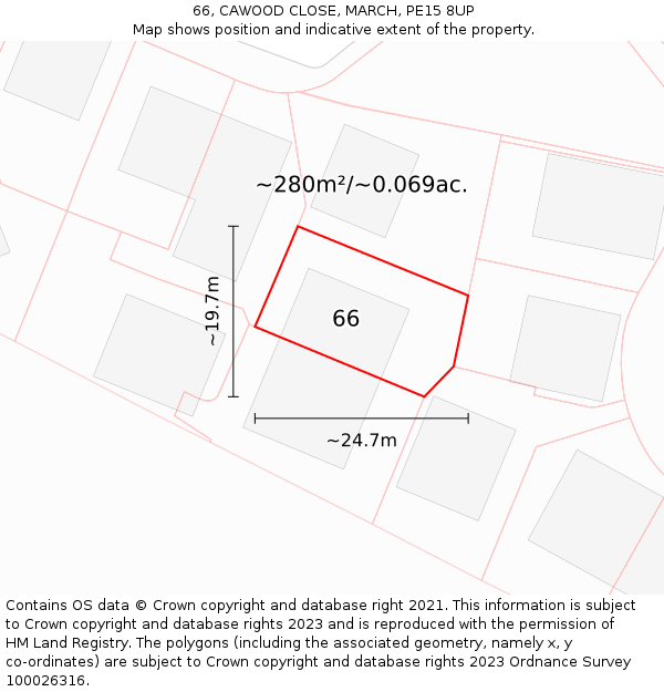 66, CAWOOD CLOSE, MARCH, PE15 8UP: Plot and title map
