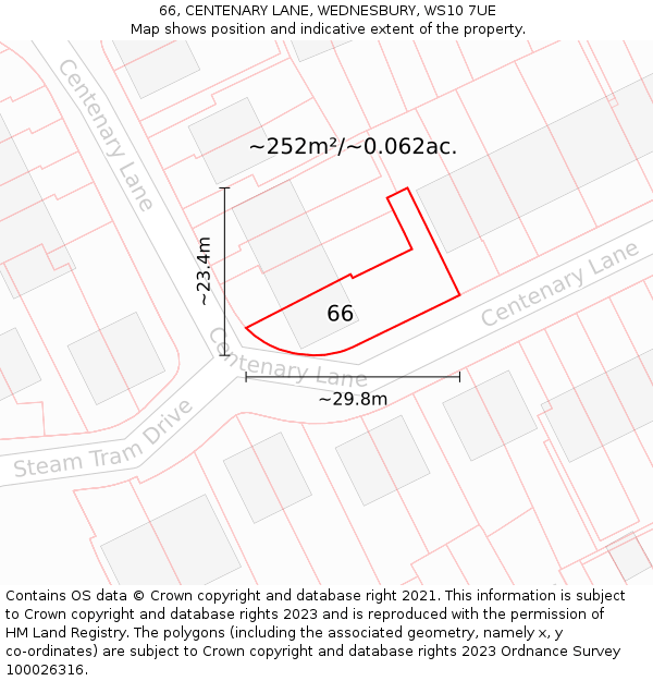 66, CENTENARY LANE, WEDNESBURY, WS10 7UE: Plot and title map