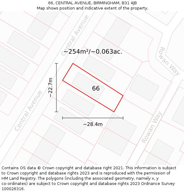 66, CENTRAL AVENUE, BIRMINGHAM, B31 4JB: Plot and title map