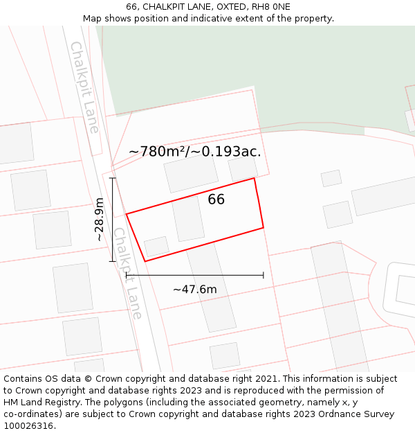 66, CHALKPIT LANE, OXTED, RH8 0NE: Plot and title map