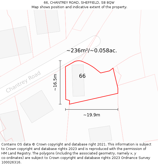 66, CHANTREY ROAD, SHEFFIELD, S8 8QW: Plot and title map