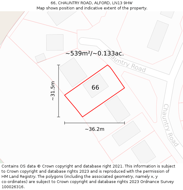 66, CHAUNTRY ROAD, ALFORD, LN13 9HW: Plot and title map