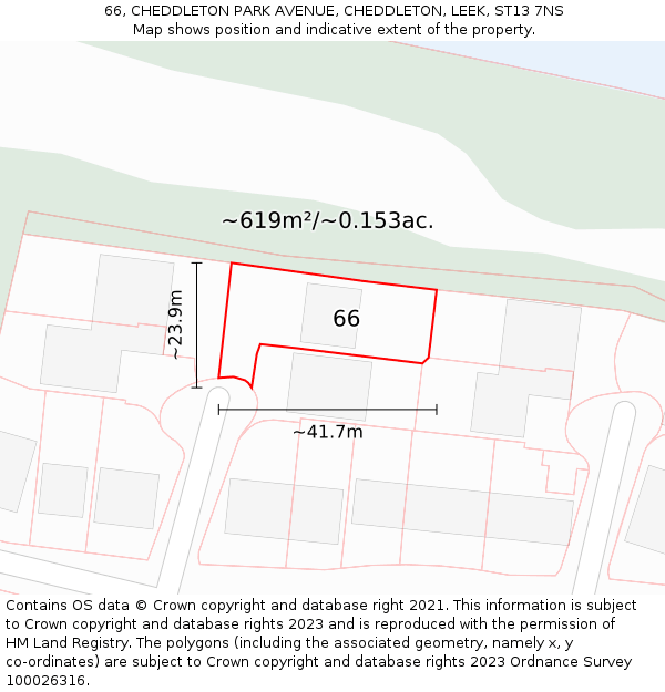 66, CHEDDLETON PARK AVENUE, CHEDDLETON, LEEK, ST13 7NS: Plot and title map