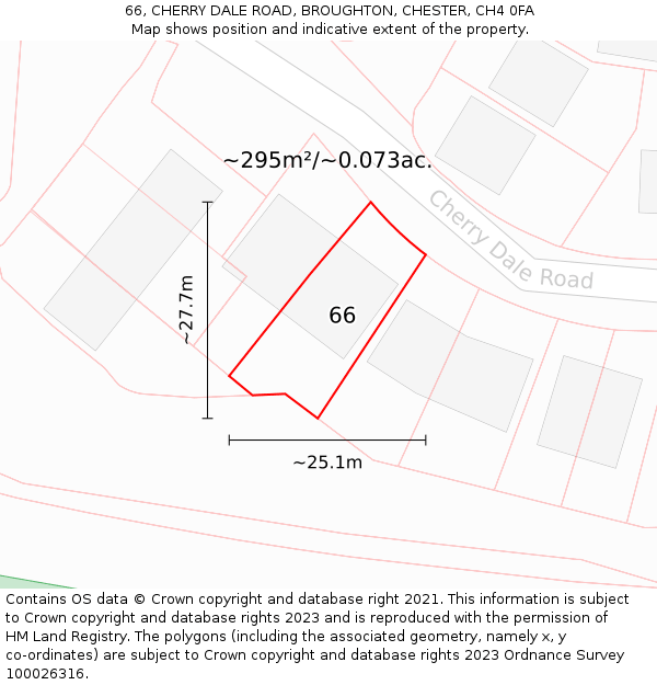 66, CHERRY DALE ROAD, BROUGHTON, CHESTER, CH4 0FA: Plot and title map