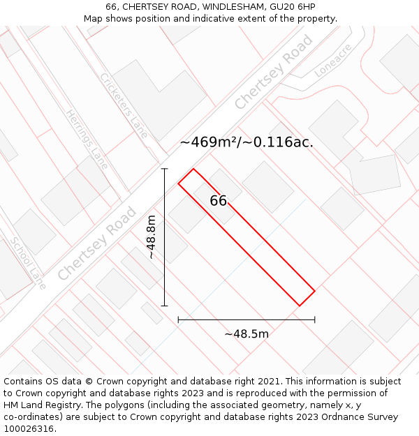 66, CHERTSEY ROAD, WINDLESHAM, GU20 6HP: Plot and title map