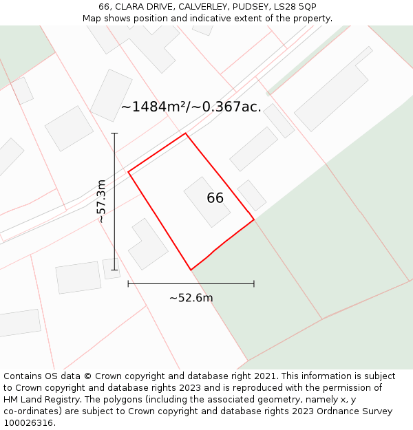 66, CLARA DRIVE, CALVERLEY, PUDSEY, LS28 5QP: Plot and title map