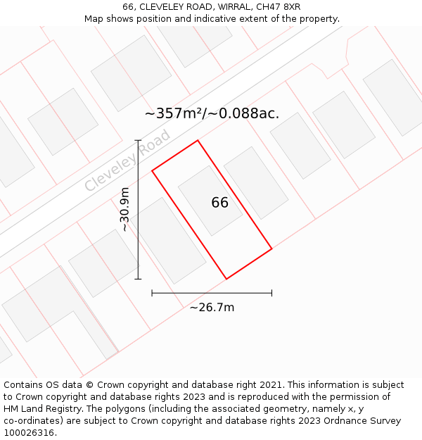 66, CLEVELEY ROAD, WIRRAL, CH47 8XR: Plot and title map