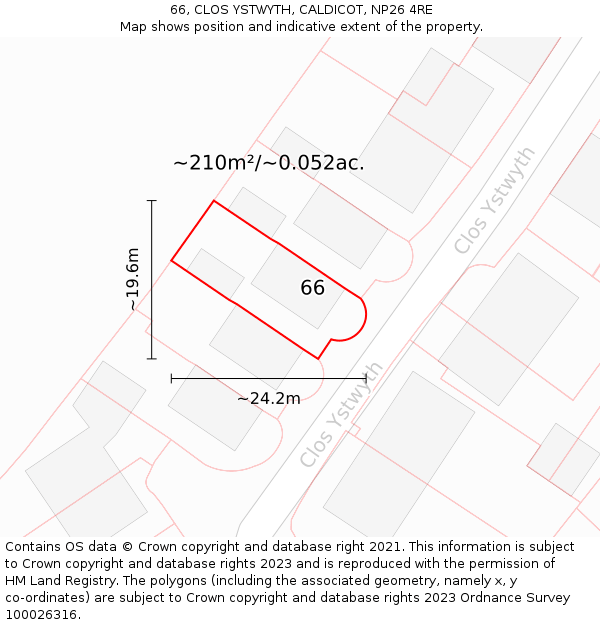 66, CLOS YSTWYTH, CALDICOT, NP26 4RE: Plot and title map