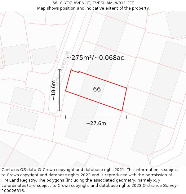 66, CLYDE AVENUE, EVESHAM, WR11 3FE: Plot and title map