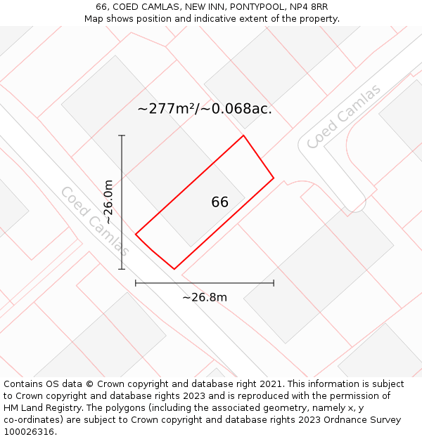 66, COED CAMLAS, NEW INN, PONTYPOOL, NP4 8RR: Plot and title map