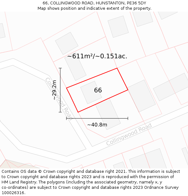 66, COLLINGWOOD ROAD, HUNSTANTON, PE36 5DY: Plot and title map