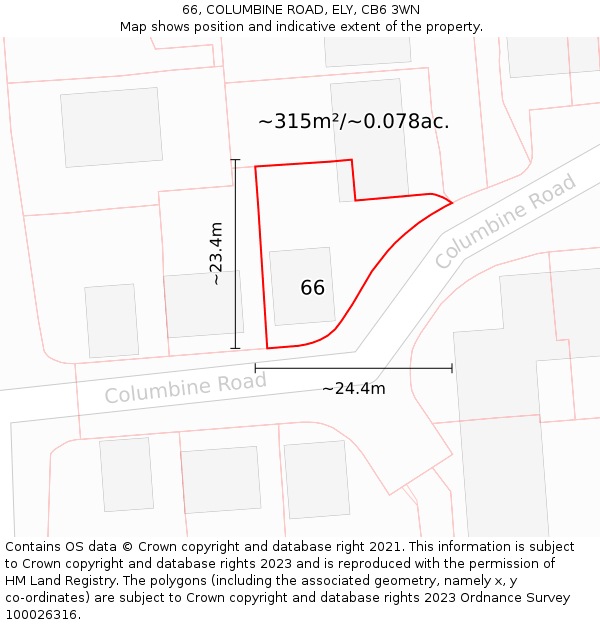 66, COLUMBINE ROAD, ELY, CB6 3WN: Plot and title map