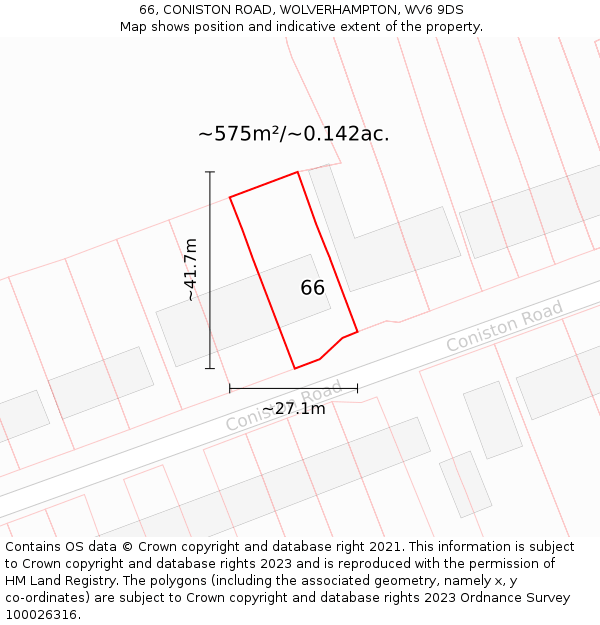 66, CONISTON ROAD, WOLVERHAMPTON, WV6 9DS: Plot and title map