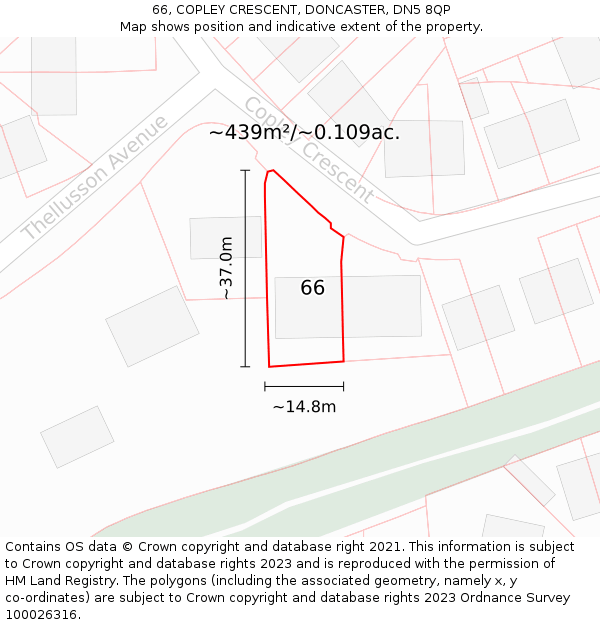 66, COPLEY CRESCENT, DONCASTER, DN5 8QP: Plot and title map