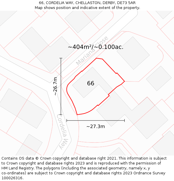66, CORDELIA WAY, CHELLASTON, DERBY, DE73 5AR: Plot and title map