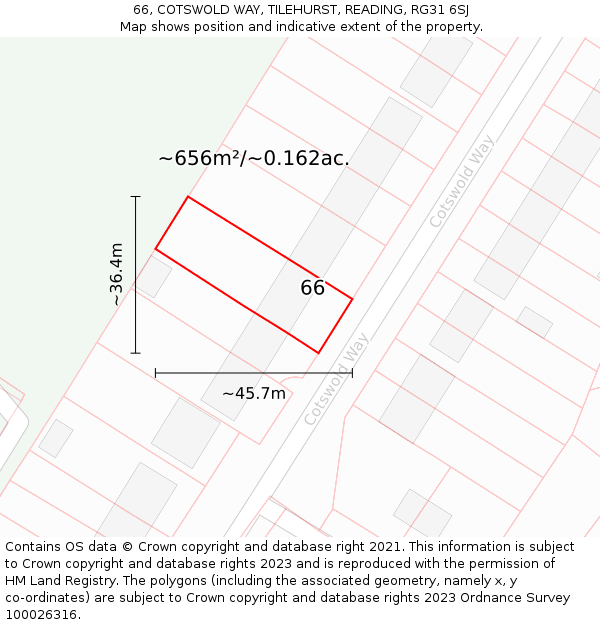 66, COTSWOLD WAY, TILEHURST, READING, RG31 6SJ: Plot and title map