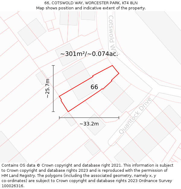 66, COTSWOLD WAY, WORCESTER PARK, KT4 8LN: Plot and title map