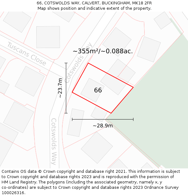 66, COTSWOLDS WAY, CALVERT, BUCKINGHAM, MK18 2FR: Plot and title map