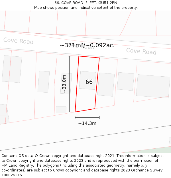 66, COVE ROAD, FLEET, GU51 2RN: Plot and title map
