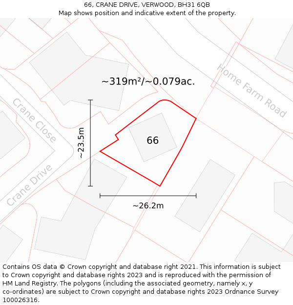 66, CRANE DRIVE, VERWOOD, BH31 6QB: Plot and title map
