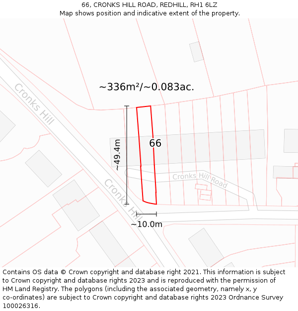 66, CRONKS HILL ROAD, REDHILL, RH1 6LZ: Plot and title map