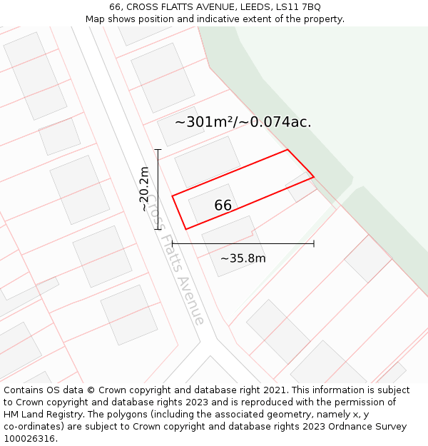 66, CROSS FLATTS AVENUE, LEEDS, LS11 7BQ: Plot and title map