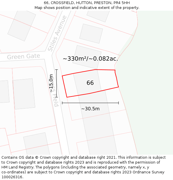 66, CROSSFIELD, HUTTON, PRESTON, PR4 5HH: Plot and title map