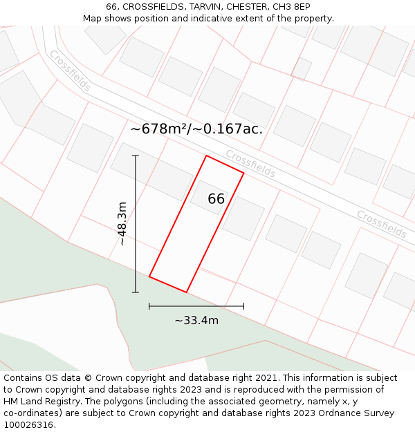 66, CROSSFIELDS, TARVIN, CHESTER, CH3 8EP: Plot and title map