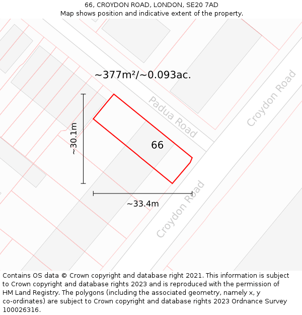 66, CROYDON ROAD, LONDON, SE20 7AD: Plot and title map