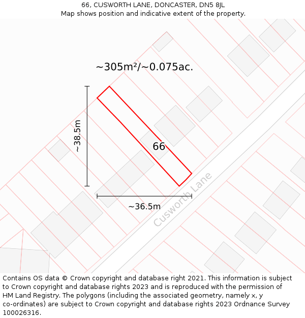 66, CUSWORTH LANE, DONCASTER, DN5 8JL: Plot and title map