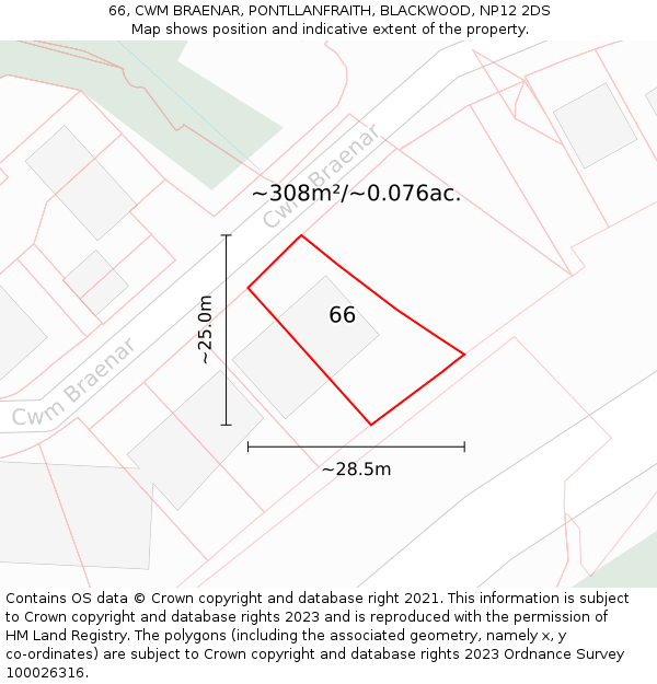 66, CWM BRAENAR, PONTLLANFRAITH, BLACKWOOD, NP12 2DS: Plot and title map