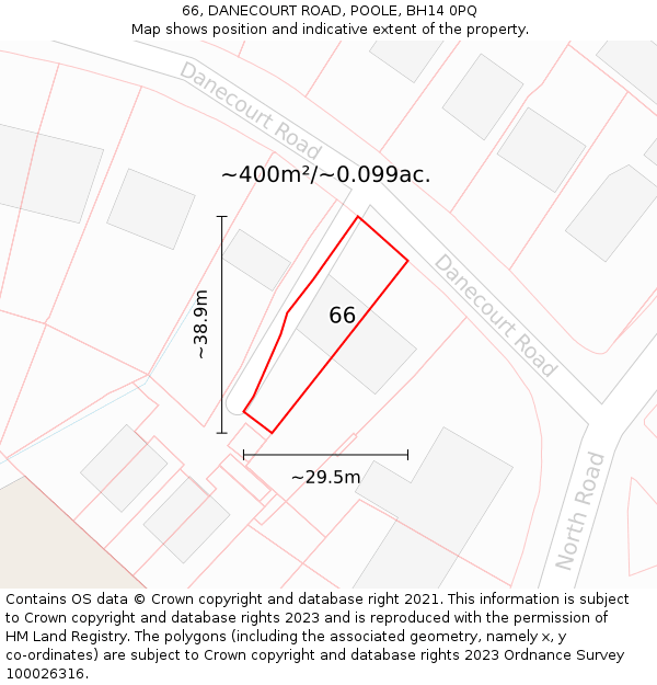 66, DANECOURT ROAD, POOLE, BH14 0PQ: Plot and title map