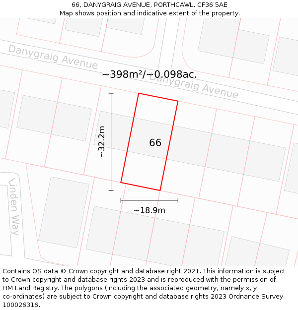 66, DANYGRAIG AVENUE, PORTHCAWL, CF36 5AE: Plot and title map