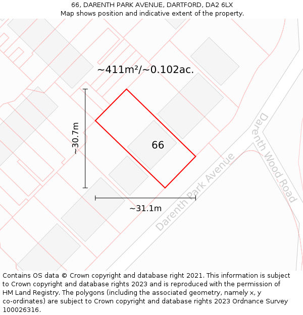 66, DARENTH PARK AVENUE, DARTFORD, DA2 6LX: Plot and title map